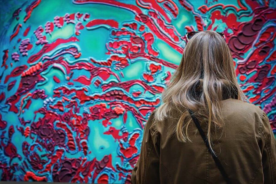 person looking at art