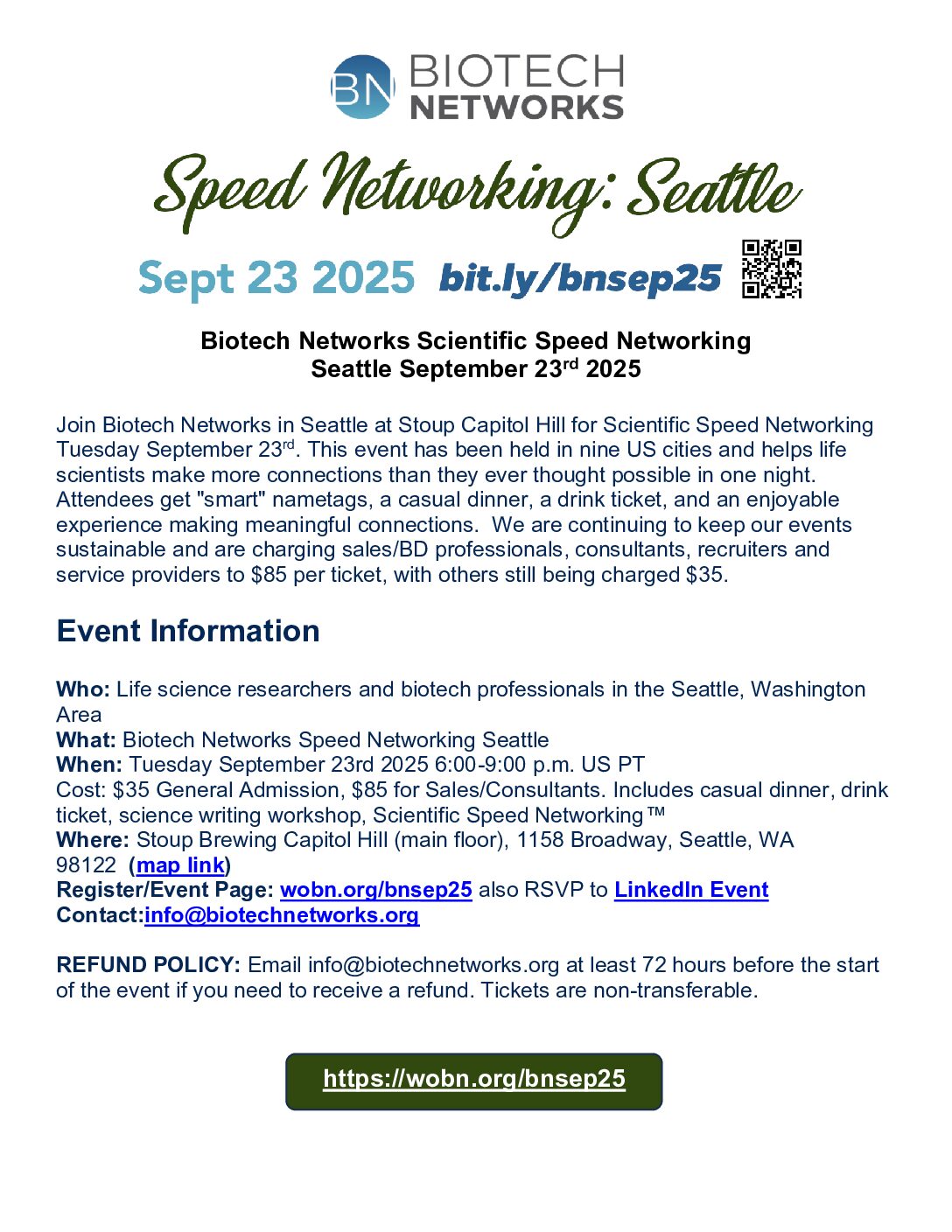 Biotech Networks Speed Networking Seattle September 2025 Flier